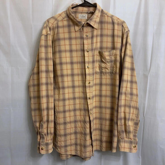 LL Bean Button Up Shirt Men's Large L Brown Plaid Long Sleeve - Picture 1 of 5